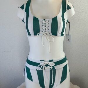 Green and White Striped Bikini
